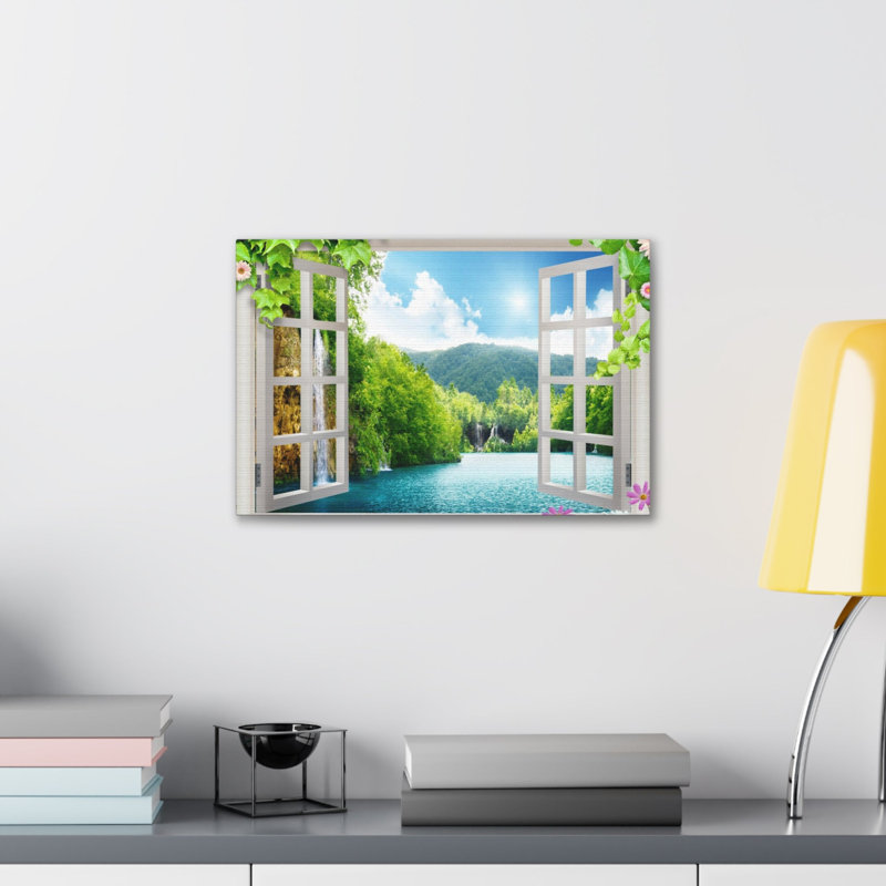Canvas Print Wall Art Window Sea Mountains View Nature Photography Realism Scenic Landscape, 16" H x 20" W