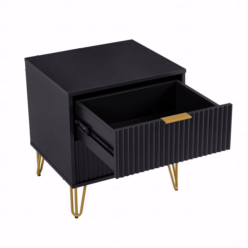 Dumbo 20" W Modern 2-Drawer Fluted Nightstand in Black, Black