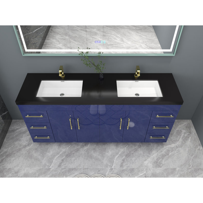 Ensemble de meuble-lavabo double 72 po Campman, Or mat, Bleu nuit brillant