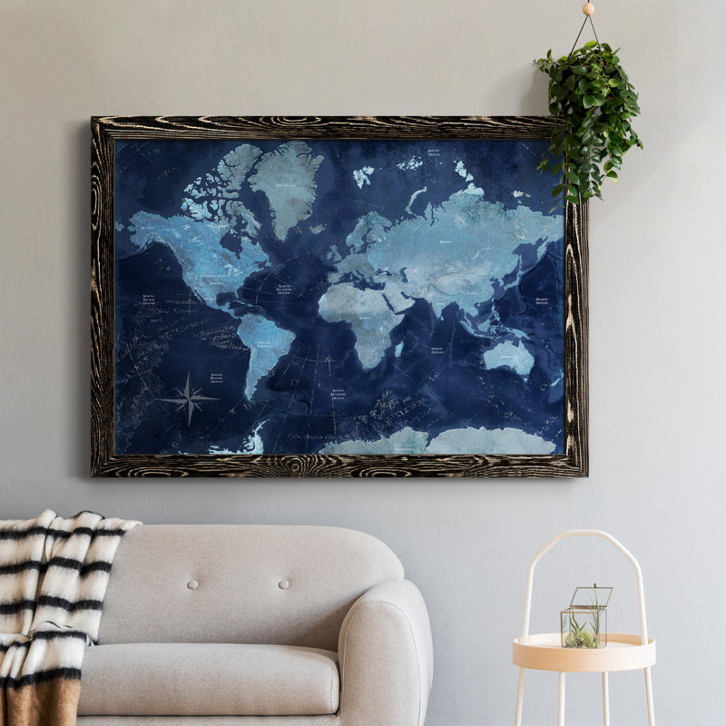 Carte du monde - cadre photo, impression sur toile, H 31,5 po x l 23,5 po x P 1,5 po, Noir