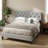 Queen/Full Size Universal Tufted Upholstered Headboard, Built-In 2 AC Outlets & Adjustable Mounting Height, Stain-Resistant Soft Fabric