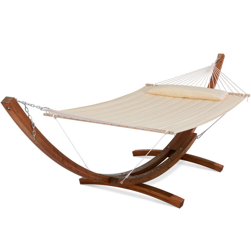 Hamac double à barre d'écartement avec support en bois, Black