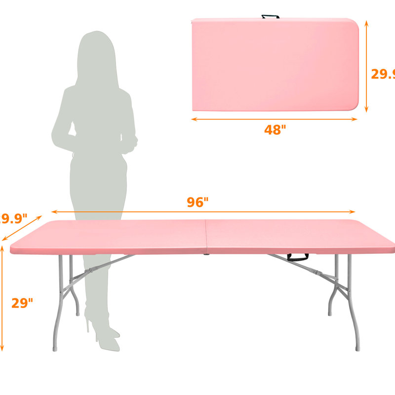 Table pliante rose de 8 pi - idéale pour le camping, les pique-niques, les fêtes, portable, stable, imperméable, solide pour pique-niquer en camping, supportant une charge élevée,