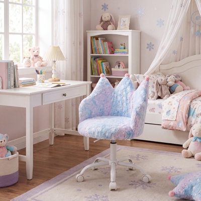 Chaise pivotante en forme de couronne pour enfants - Tabouret à roulettes réglable en hauteur avec coussin moelleux et tissu Sparkle - Siège de chambre à coucher ou de salle de jeu