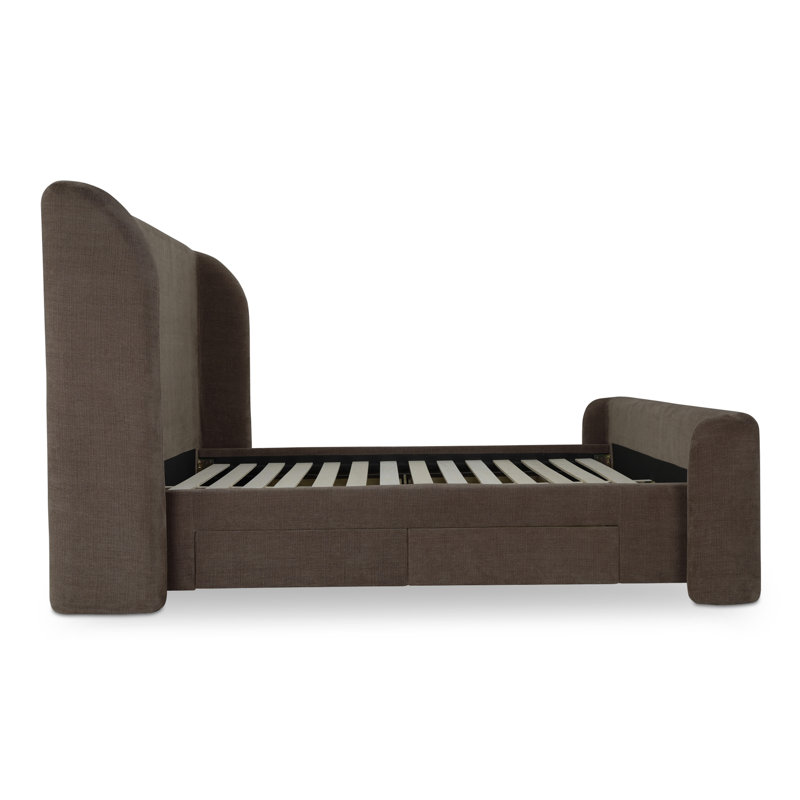SOPHIA Upholstered Wingback Storage Bed, Queen, Dark Brown