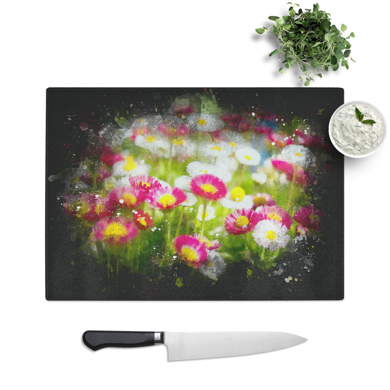 Pretty Flowers Paint Splash Chopping Board, 0.4cm H x 20cm W x 28.5cm L