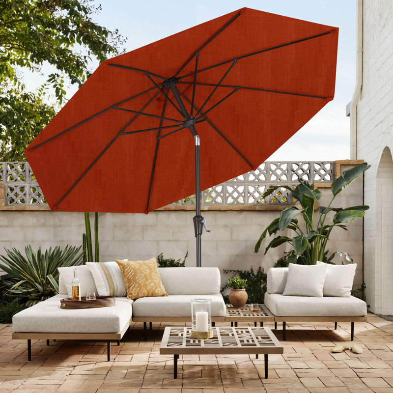 Parasol de marché en oléfine 9 'avec inclinaison et manivelle, Terre cuite