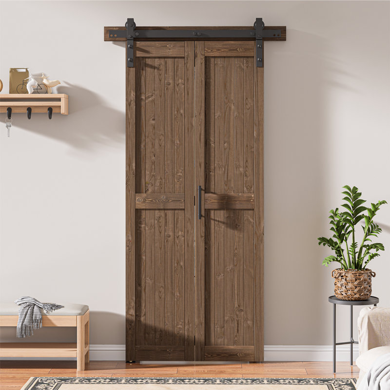 Porte pliante en bois de pin massif assemblé avec trousse de quincaillerie, 36 po x 84 po, Noyer foncé