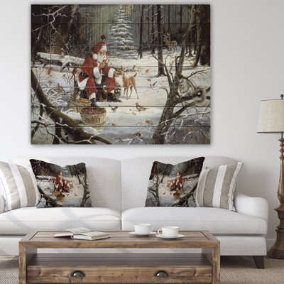 " Santa Claus With Deer In Snowy Woods "
