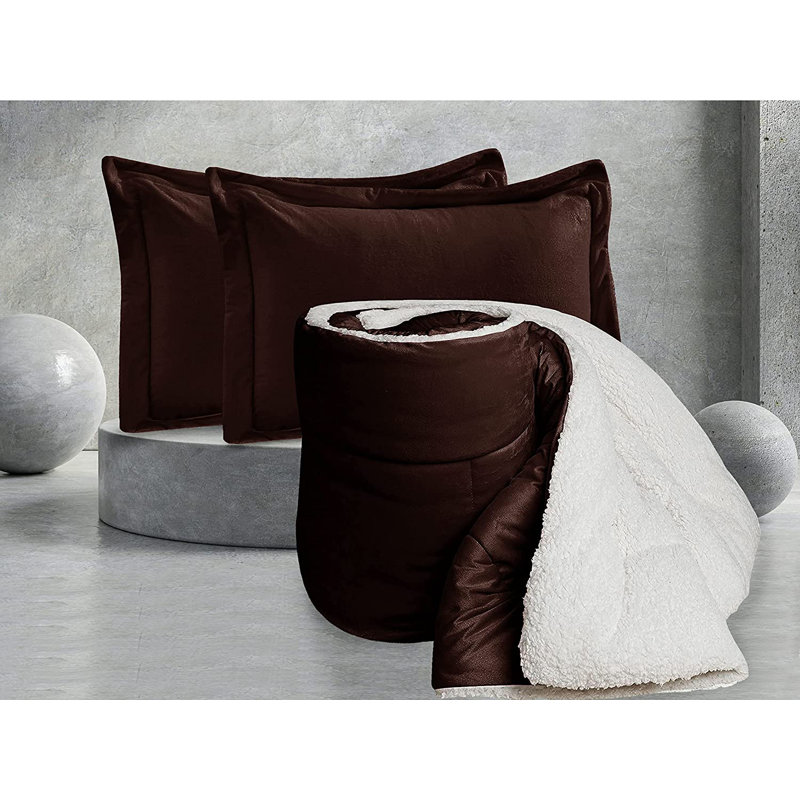 Ensemble d'édredon 3 pièces Mocassi, Édredon pour grand lit + 2 taies décoratives sta, Brun