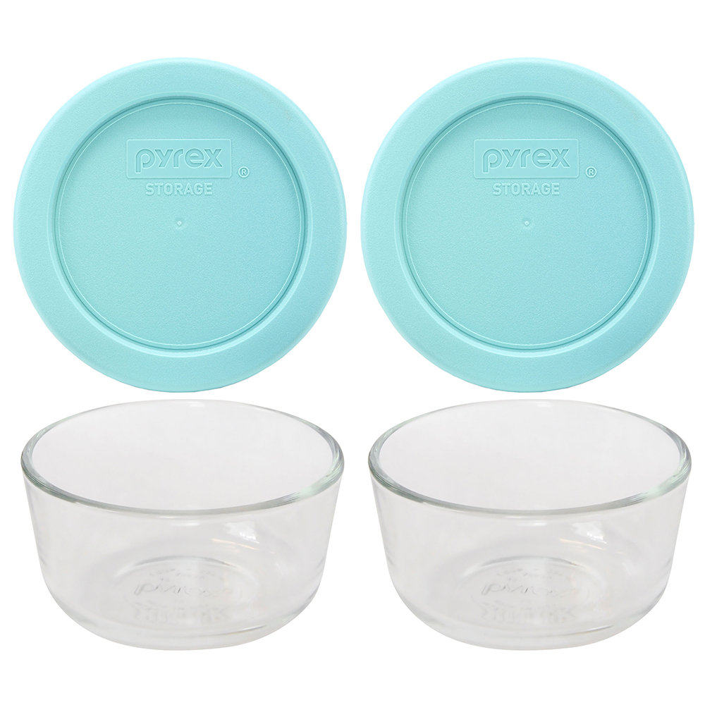 Pyrex (2) 7202 1-Cup Glass Bowls & (2) 7202-PC 1-Cup Lids (Set of 2) Pyrex 