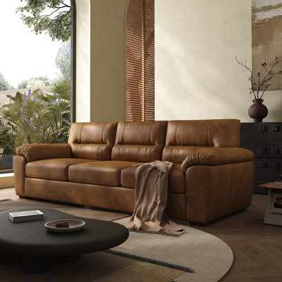 Canora Grey 81 Inch Air Leather Sofa For Living Room Three Seater Comfortable Couch, Faux Leather Couch