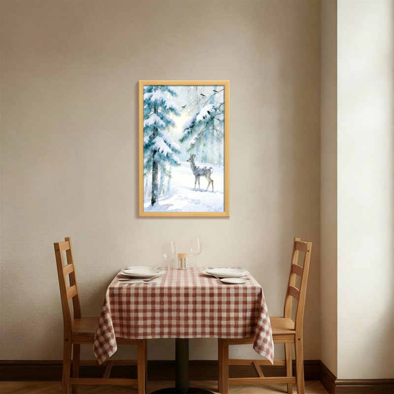 Animaux, hiver, cerf, forêt, neige, arbres, oiseaux, ciel, H 18 po x l 12 po
