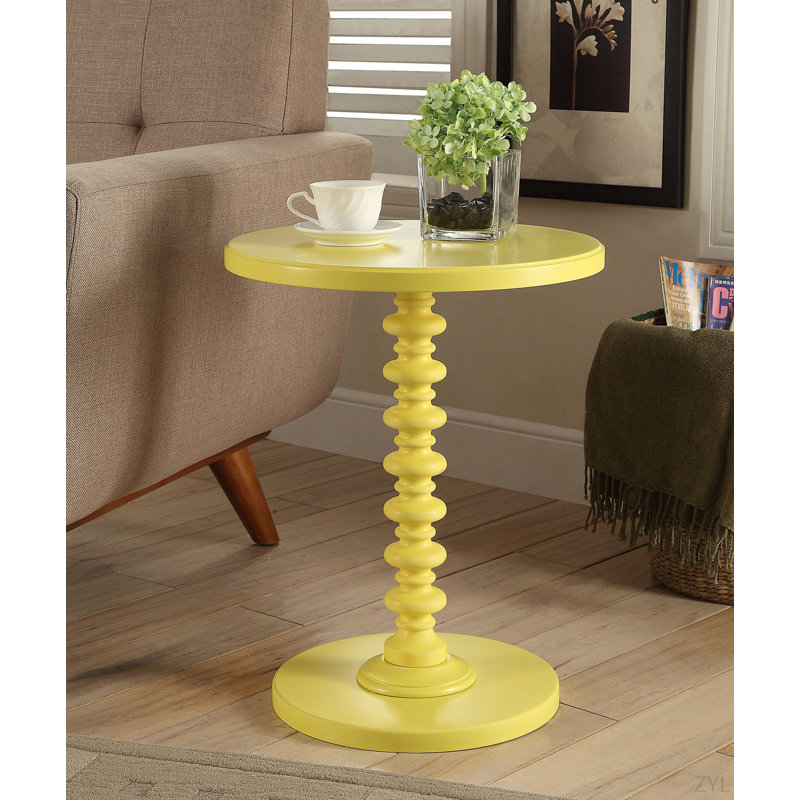 Table de bout ronde en bois Salisa, Jaune