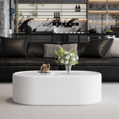 Table basse de rangement ovale cachée 33,46 po - Plateau en verre trempé certifié 3C et table basse de rangement blanche moderne en cuir de qualité supérieure pour le salon