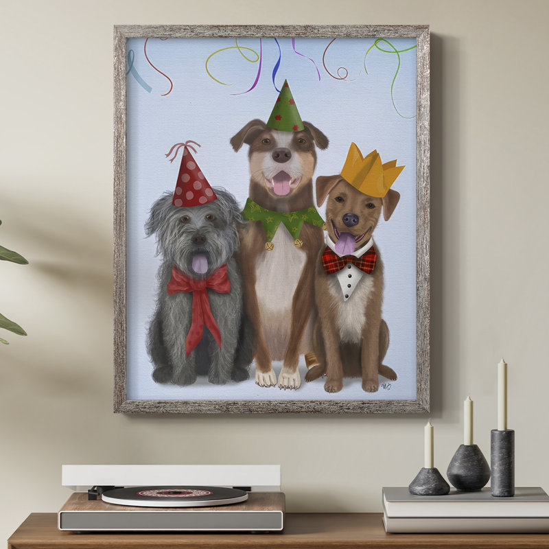 Christmas Party Mutts, reproduction encadrée - bois massif, H 11 po x l 9 po