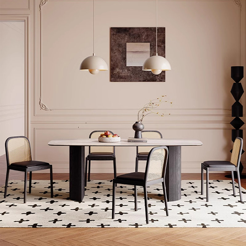 Ensemble de table à manger et de chaises de style rétro français, H 29,52 po x L 70,86 po x l 35,43 po