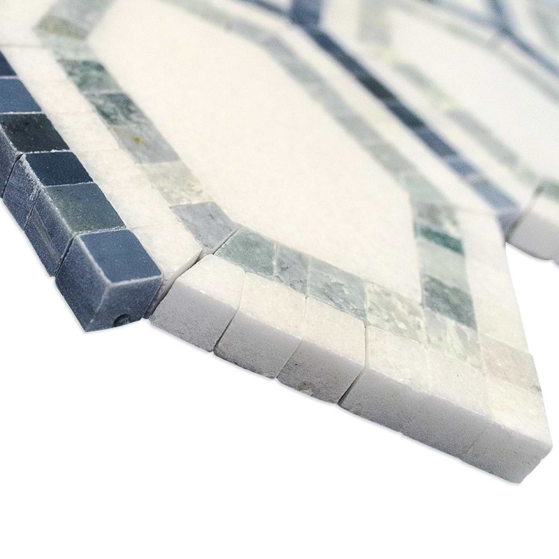 Infinity Hexagon Marble Tile, Ming Green Thassos/Linblue