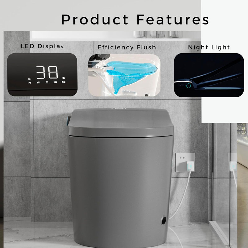 Toilette intelligente grise matte avec bouclier en mousse Yingze, Matte Grey