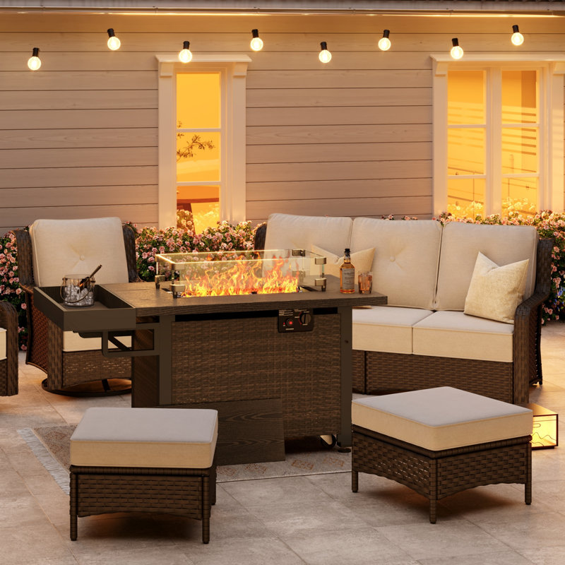  25" H X 52" W Fire Pit Table with Detachable Storage Shelf, 50000 Btu Propane Fire Table With Lid & Cover, Brown, Brown