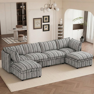 Oversized Modular 6 Seater Sofa with Removable Covers and Storage, Convertible U/L-Shaped Sectional