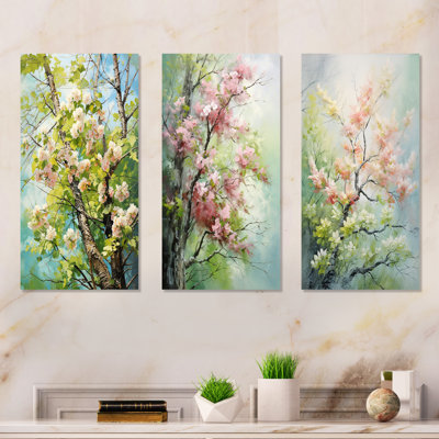 Arbre, tilleul américain, fleurs de printemps I - ensemble de 3 impressions sur toile
