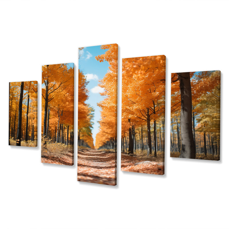 Orange Tree Autumn Canopy II - Paysages, art mural, salon - 5 panneaux