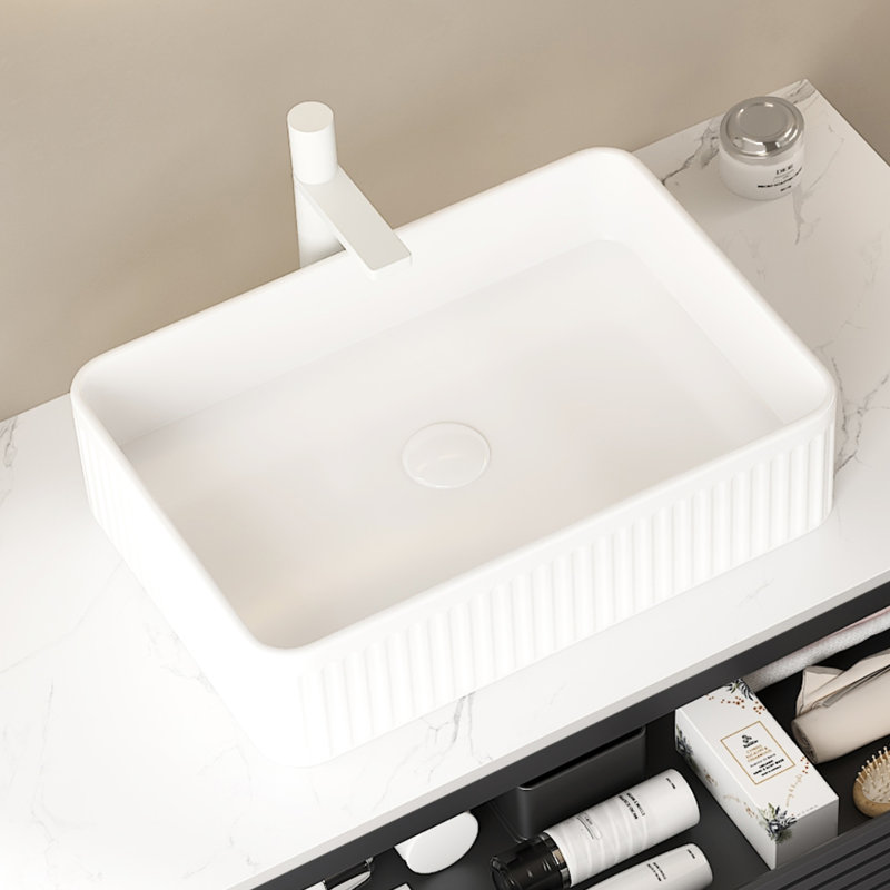 Lavabo vasque de salle de bain en céramique blanche de 20 pouces sans armoire, vasque solide et teintée, trou de robinet pré-percé de 1,38 pouce, tuyau de drain extensible avec couvercle de trou, lavabo brillant avec option de longue durée