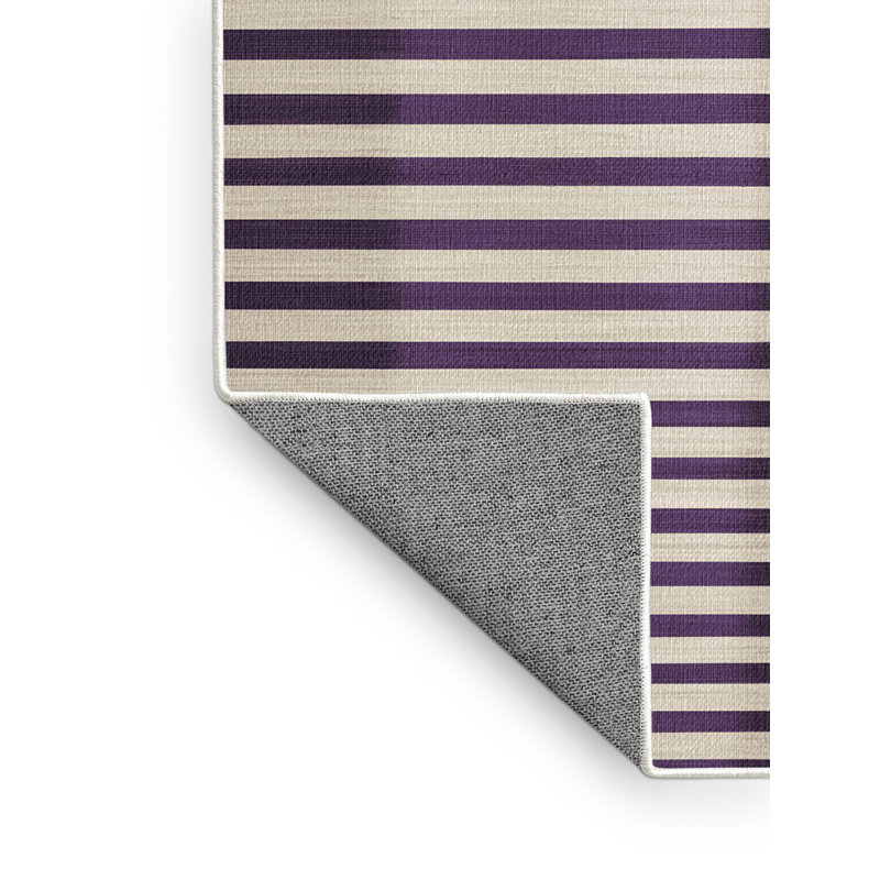 Tapis beige à rayures horizontales lavable à la machine, Carré 3 pi