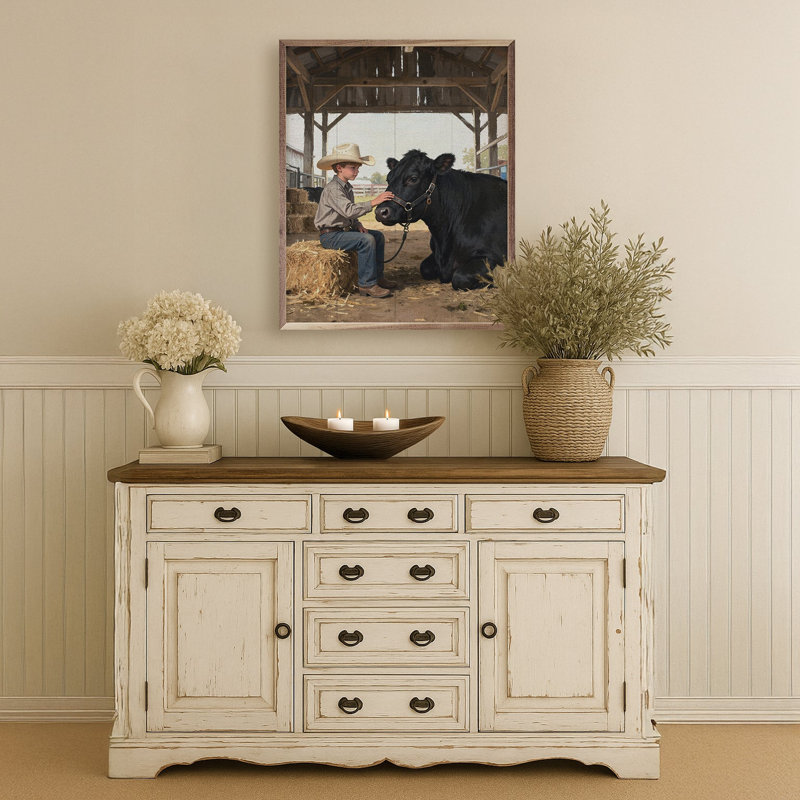 A Boy And His Beef Cow Laying, 30" H x 24" W