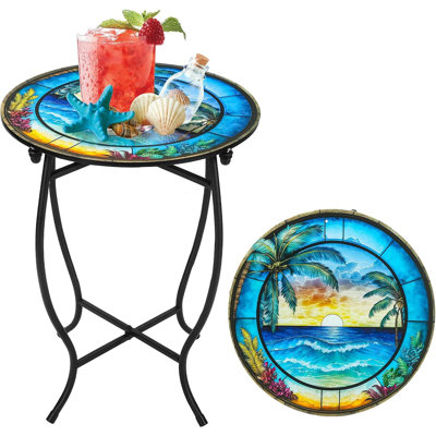 Table d'appoint en métal résistante aux intempéries de 14 pouces, petite table d'appoint ronde pour l'extérieur pour patio, cour, porche, balcon, jardin, chevet et intérieur / extérieur