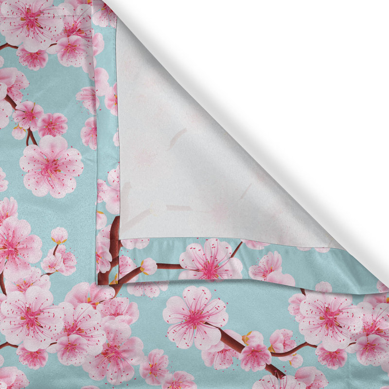 Cherry Blossom Grommet Curtain Decorative 2-Panel Window Drapes, 50"x84", Pale Blue Redwood Pink