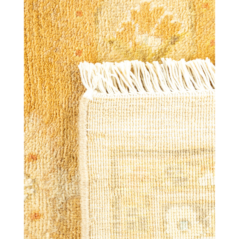 Tapis jaune / orange noué à la main de conception unique 8 pi x 10 pi 7 po Shannah