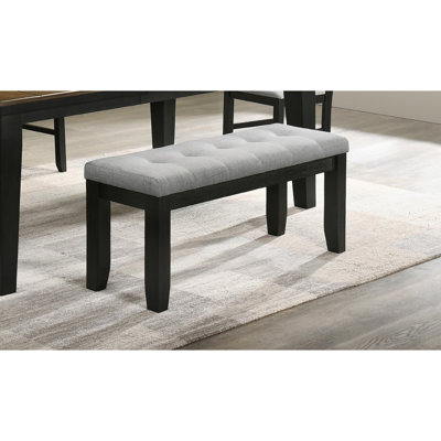 Gray Upholstered Bench With Seat And Tapered Wood Legs, Contemporary Style For Home Fabric Upholstery Wooden Furniture
