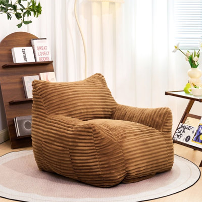 Grand fauteuil à billes pour adultes - Velours côtelé brun, rembourré de mousse, sièges spacieux, fond coulissant, lecture idéale dans un dortoir et jeu surdimensionné rembourrage à haute résilience, base, chambre à coucher ergonomique