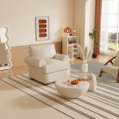 Sacha For Living Room, Modern White Linen Sacha With Real Wood Frame, Comfy Sacha With Medium Firm Seat Cushion - Zero Assembly