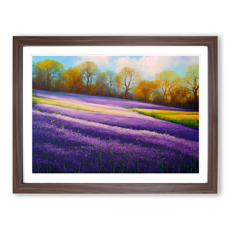 XH1022-3022X Electrifying Bluebell Field - Single Picture Frame Painting, 46cm H x 64cm W x 2cm D, Walnut