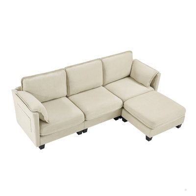 93-inch L-shaped sofa with detachable storage armrest cushion