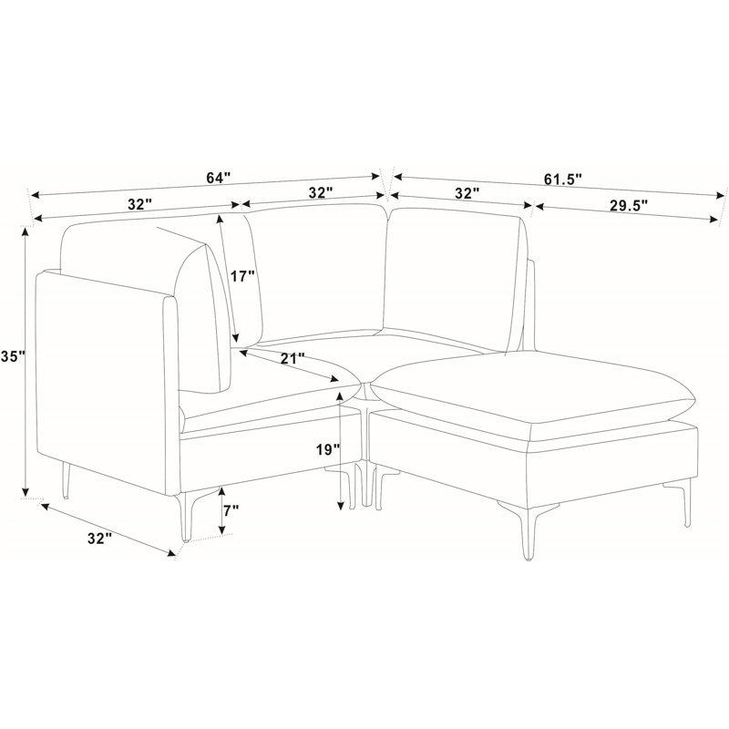 Canapé modulaire en lin rembourré avec pieds en métal, Dark Blue