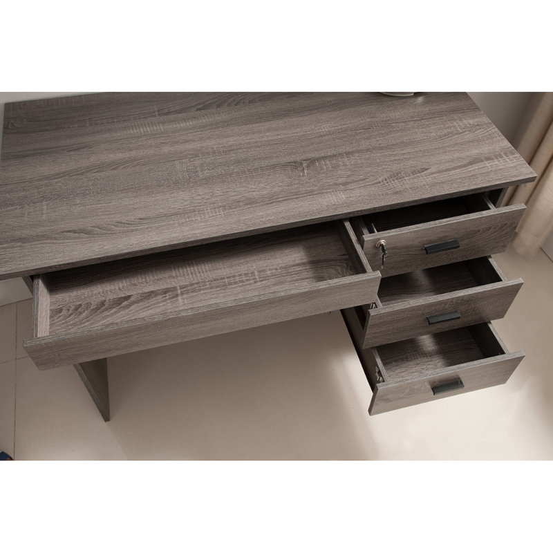 Bureau de direction, bureau à 3 tiroirs verrouillable, gris vieilli