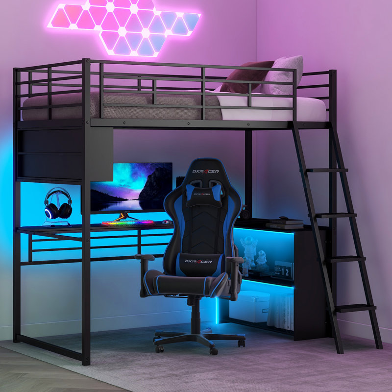 Metal Loft Bed With Built-In Desk, Twin
