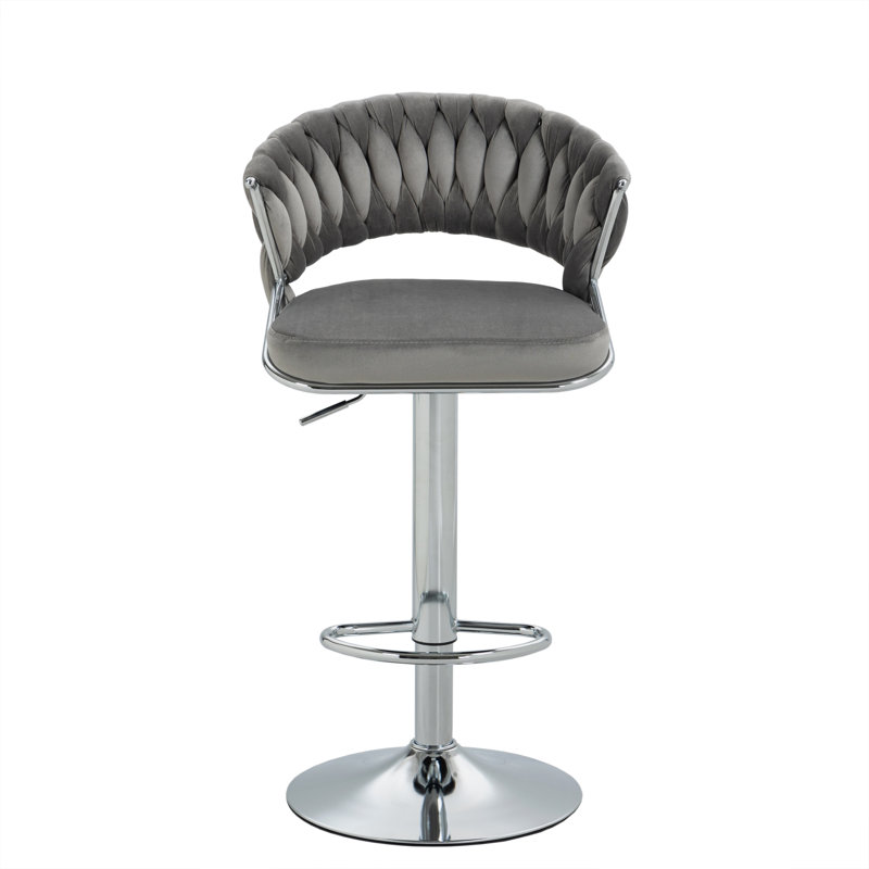Christal Height Adjustable Swivel Bar Stool, Grey, Silver
