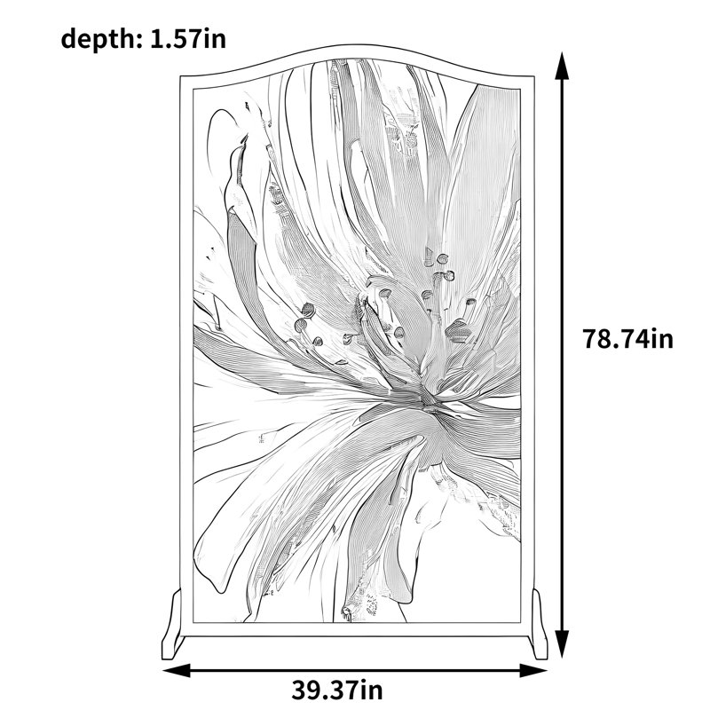 Paravent moderne en bois à motif floral, H 78,74 po x l 39,37 po x P 1,57 po
