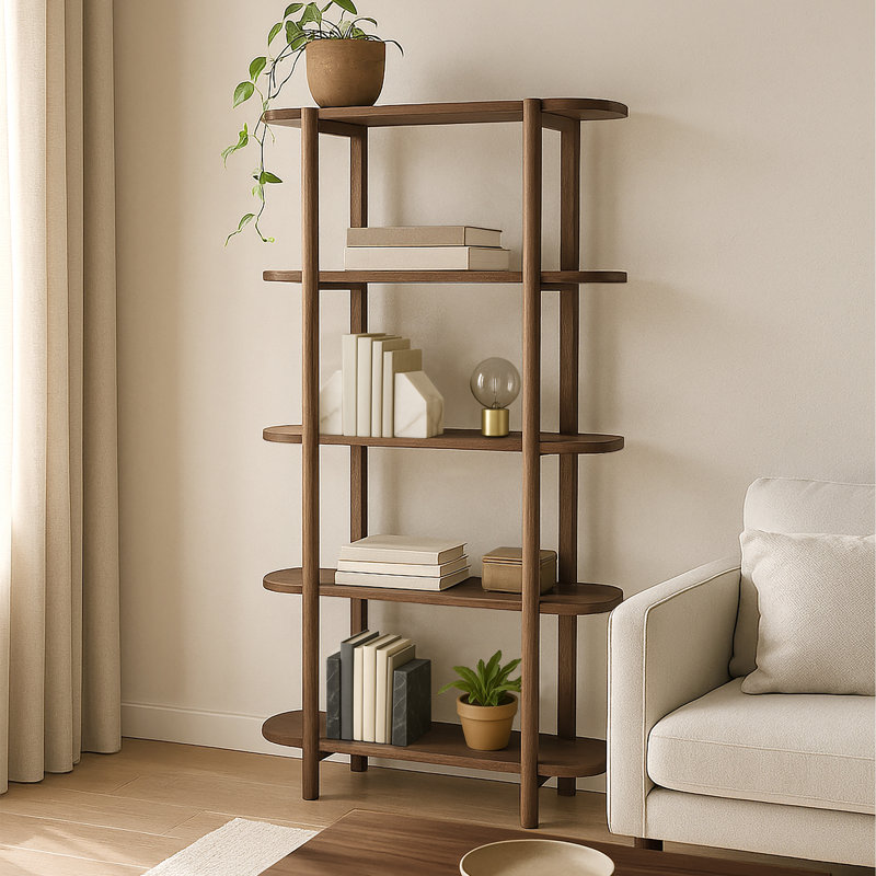 60" Modern Wood Bookcase, (4 Shelves) 60"H x 32"W x 15"D, Walnut