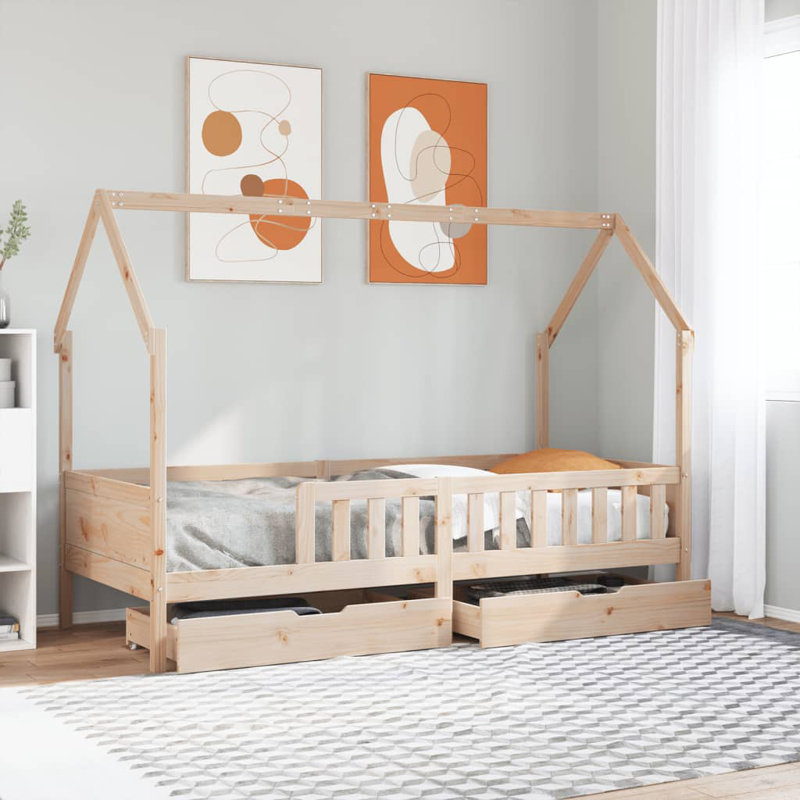 Ariane Standard House Beds with Trundle Included, Natural, Single (90 x 190 cm)