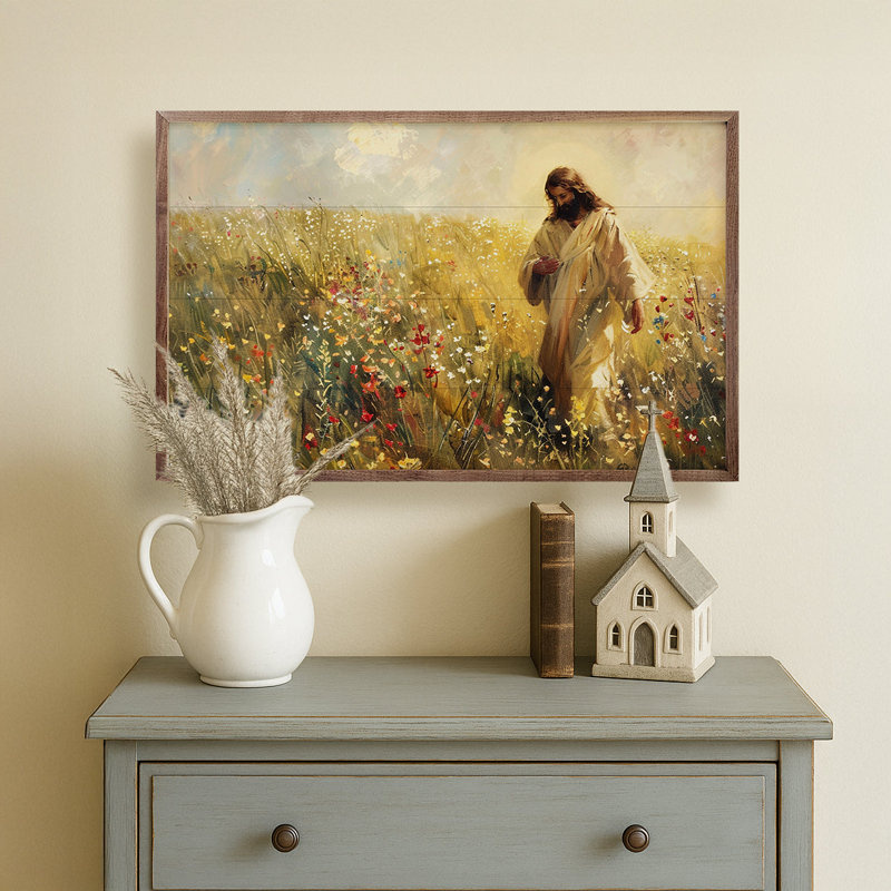 Jésus parmi les fleurs sauvages, H 5 po x l 8 po