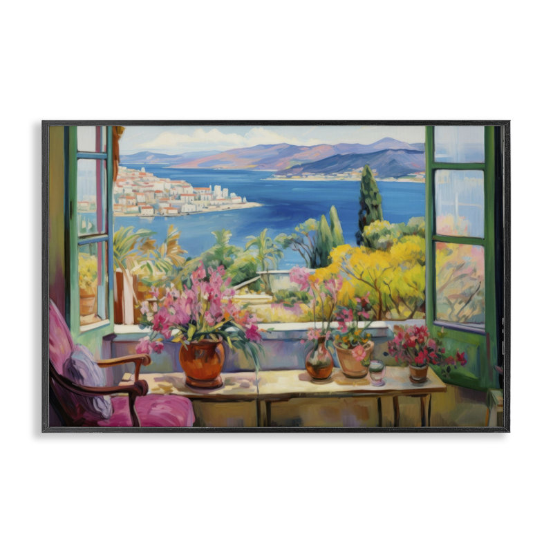  Seaside Window View Giclee Art by LSR Design Studio, Giclée encadrée noir minuit, H 12 po x l 18 po