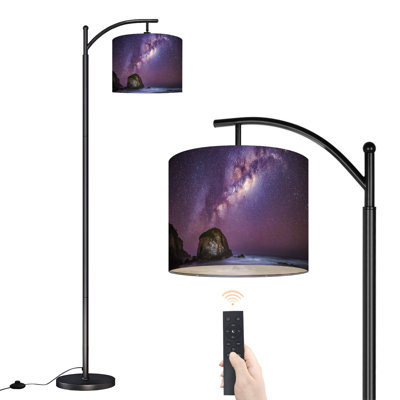 Lampe sur pied à arc avec abat-jour réglable façon galaxie scène nocturne bord de mer lampe sur pied 3 températures de couleur à haut gradateur avec interrupteur au pied pour la chambre à coucher