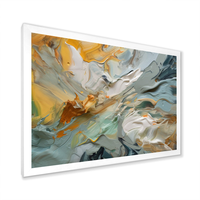 "Spring Joy" abstrait en bleu clair et or - reproduction d'art sur toile, H 30 po x l 40 po x P 1,5 po, Cadre simple blanc