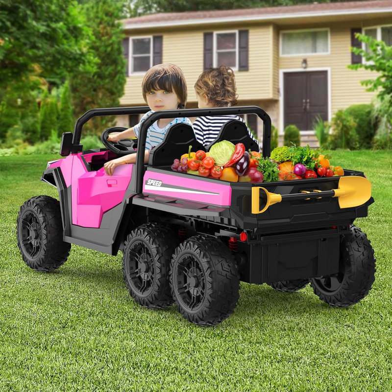 Camion à benne basculante, voiture 24V avec télécommande, benne électrique et pelle supplémentaire, Rose